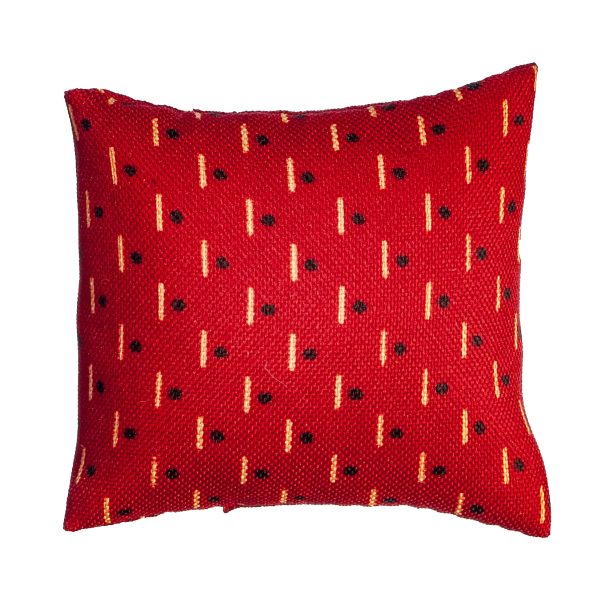 PILLOW/DARK RED W/DESIGN