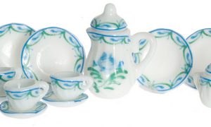 TEA SET/17pcs/GREEN FLWRS