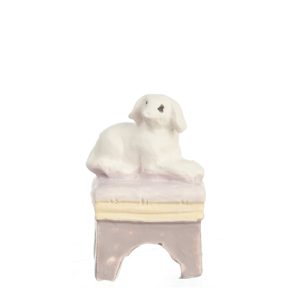 MINI OTTOMAN W/WHITE DOG