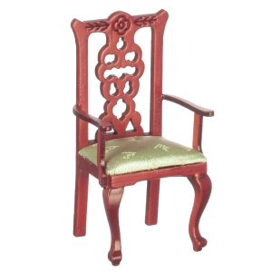 ARM CHAIR/MAHOG/LT GREEN