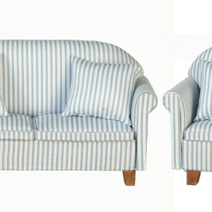 SOFA & CHAIR SET/BLUE/WHT