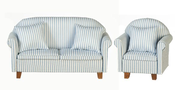 SOFA & CHAIR SET/BLUE/WHT
