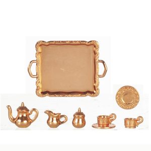 COPPER TEA SET ON TRAY