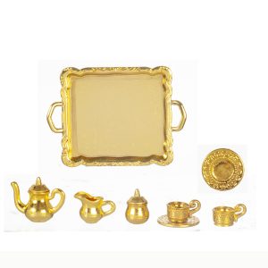 GOLD TEA SET ON TRAY