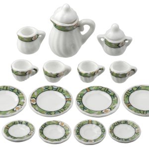 GREEN/WHITE TABLE SET/17p
