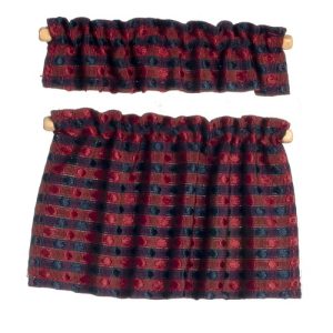 CAFE CURTAINS/RED W/BLUE