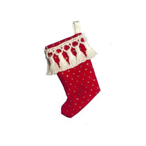 STOCKING/RED W/GOLD DOTS