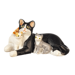 CAT W/KITTENS/BLACK/WHT