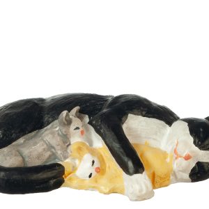 CAT W/KITTENS/BLACK/WHT
