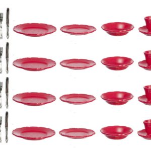 RED DISHES/CUPS/SILVER/40