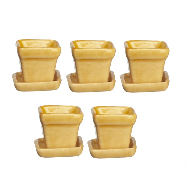 5 BROWN CERAMIC POTS/BASS