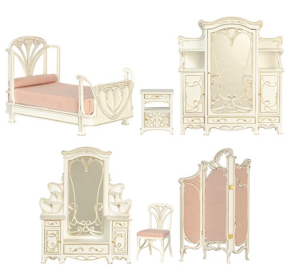 ART NOUVEAU BED SET/6/WH