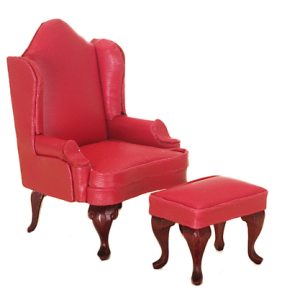 WING CHAIR/OTTOMAN RED