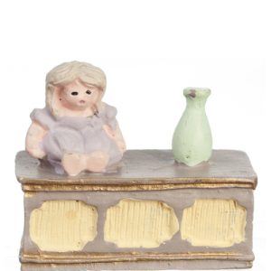 MINI BROWN BUREAU W/DOLL
