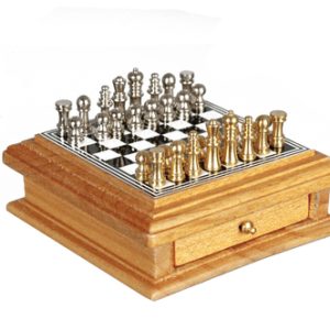 CHESS/BOARD W/DRAWER/OAK