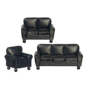 RS LEATHER SOFA SET/3/BL