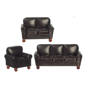 RS LEATHER SOFA SET/3/BR