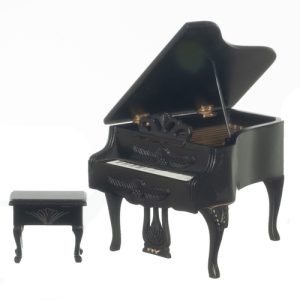 CARVED PIANO W/STOOL/BLK