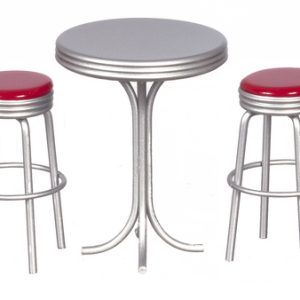TALL TABLE W/2 STOOLS/RED