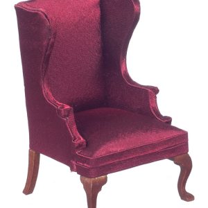 WING CHAIR/BURGUNDY/WALNU