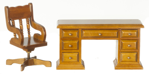 2pc DESK&CHAIR/WALNUT/CS
