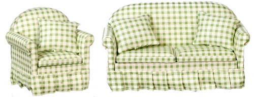 SOFA & CHAIR SET/GRN/WHIT