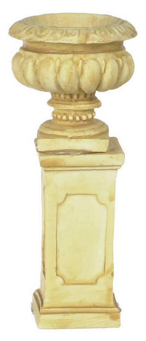 TAN ROUND URN W/BASE/2
