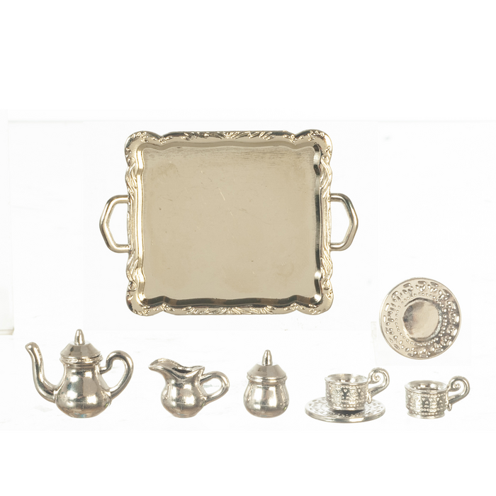 SILVER TEA SET ON TRAY