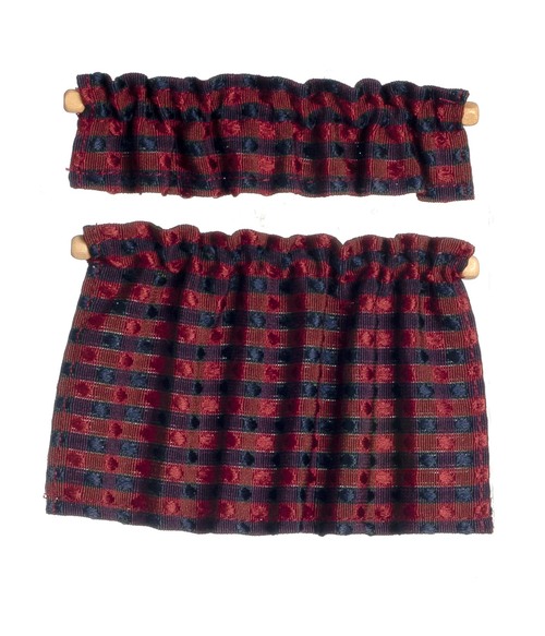 CAFE CURTAINS/RED W/BLUE