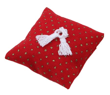 PILLOW/RED/GOLD DOTS