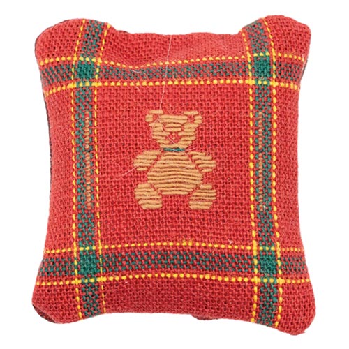 PILLOW/RD PLAID/TEDDY BEA