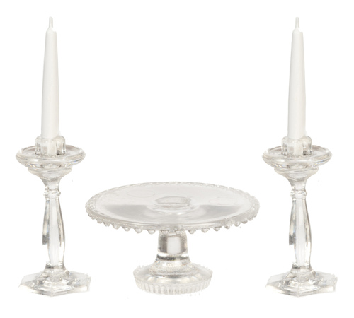 CAKE PLATE/2 CANDLESTICKS