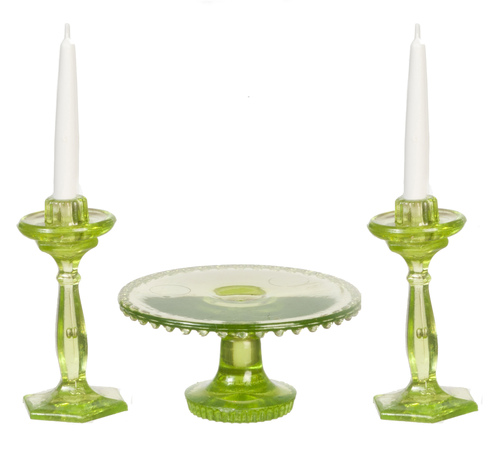 CAKE PLATE/2 CANDLESTICKS