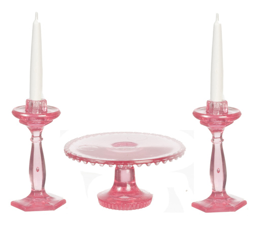 CAKE PLATE/2 CANDLESTICKS