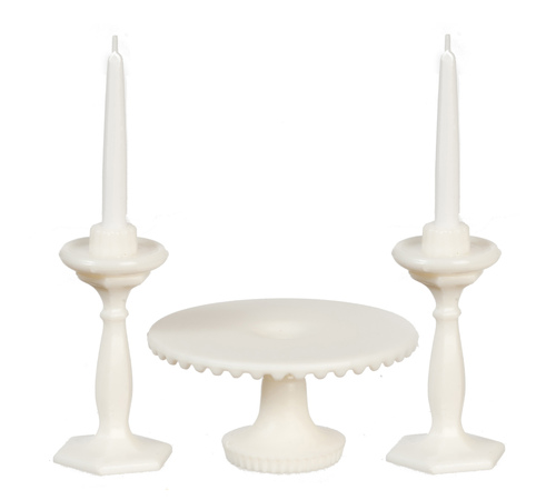 CAKE PLATE/2 CANDLESTICKS