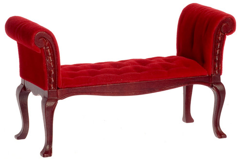 SETTEE W/RED VELOUR/MAHOG