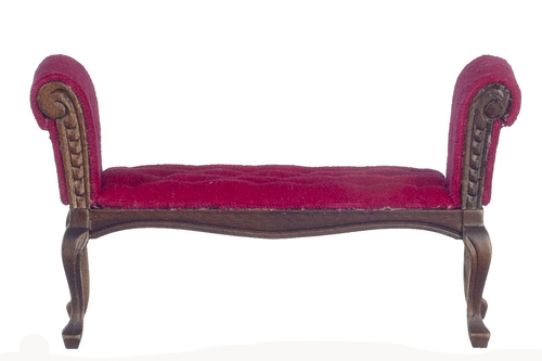 SETTEE/RED FABRIC/WALNUT