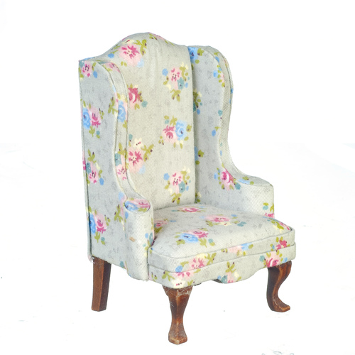 CHAIR/GRAY FLORAL/WALNUT