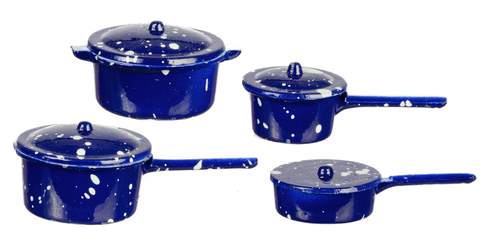 BLUE SPATTER POT SET/8