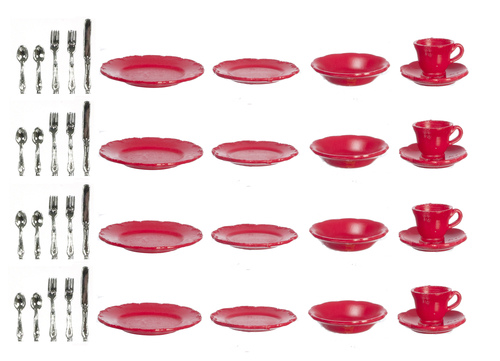 RED DISHES/CUPS/SILVER/40