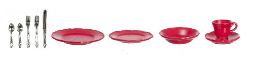 RED DISHES/CUPS/SILVER/10