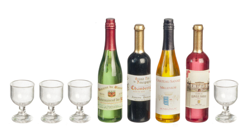 4 WINE BOTTLES/4 GLASSES