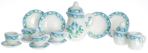 TEA SET/17pcs/GREEN FLWRS