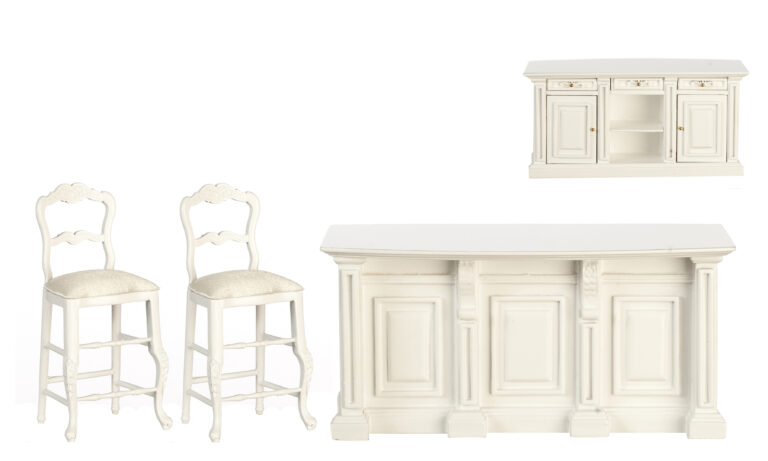 ISLAND/BAR W/STOOLS/WHT/3