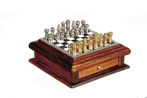 CHESS/BOARD W/DRAWER/WALN