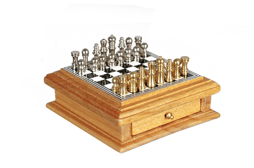 CHESS/BOARD W/DRAWER/OAK