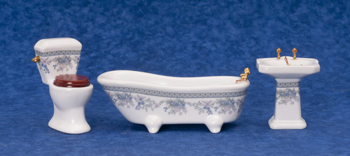 BLUE FLORAL BATH SET/3/CS