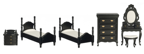TWIN BEDROOM SET/6/BLK/CS