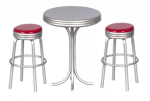 TALL TABLE W/2 STOOLS/RED