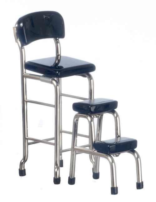 KITCHEN STOOL W/STEPS/BLK